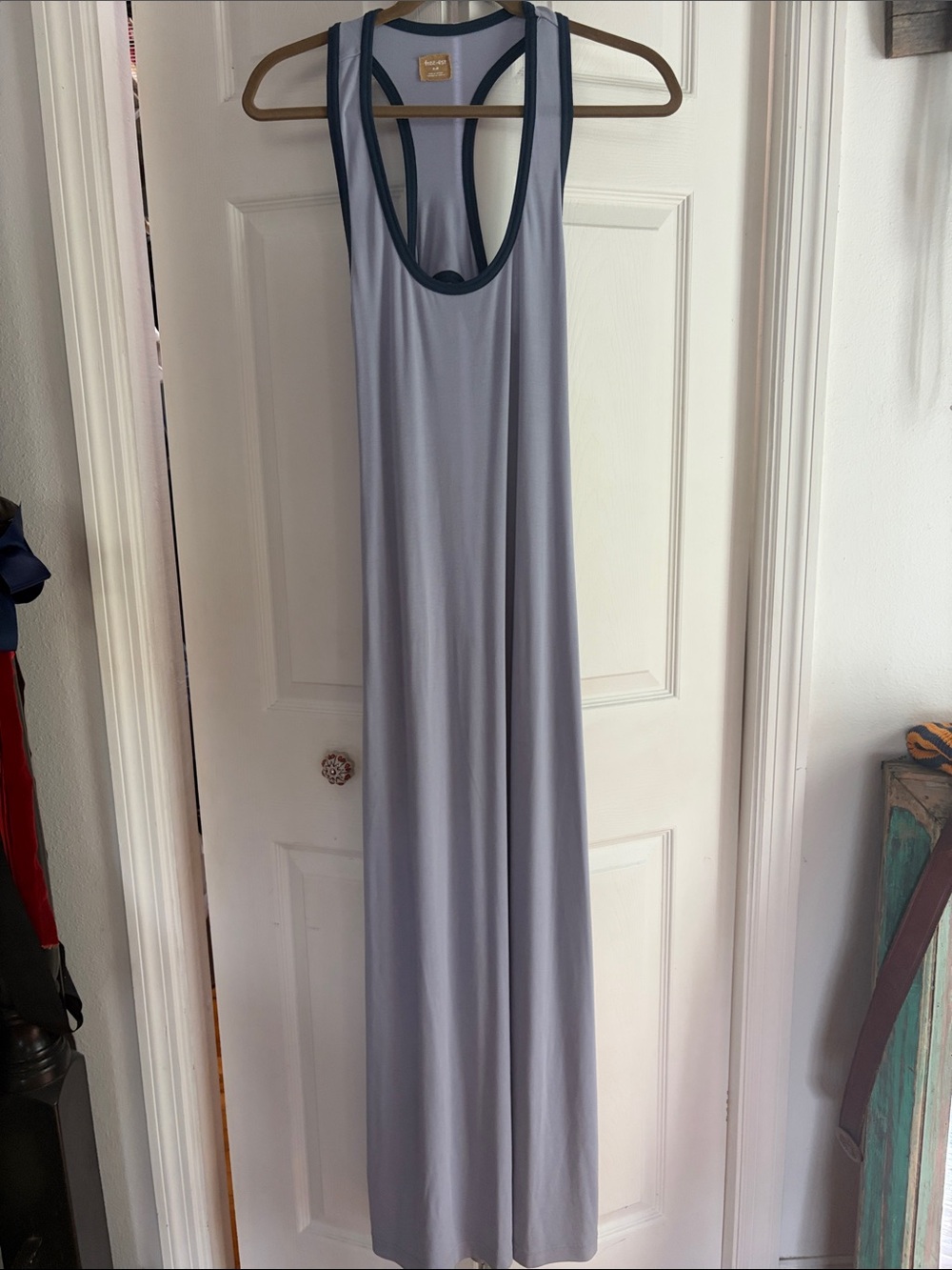 Free People Soft Lavender/blue Racerback Maxi Dress with Navy Trim